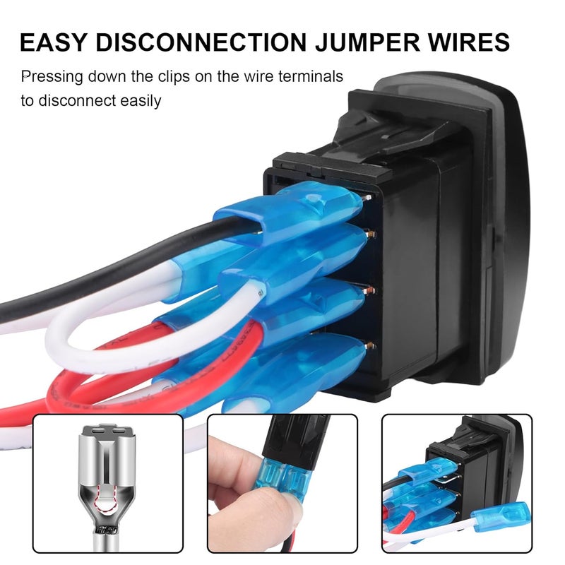 Weasch Up Down Carling Motor Polarity Reverse Momentary Rocker Switch, (ON) Off (ON) DPDT 7 Pin, 20A 12V 10A 24V, with Jumper Wires for Car Boat Truck Trailer, Blue - Image 2